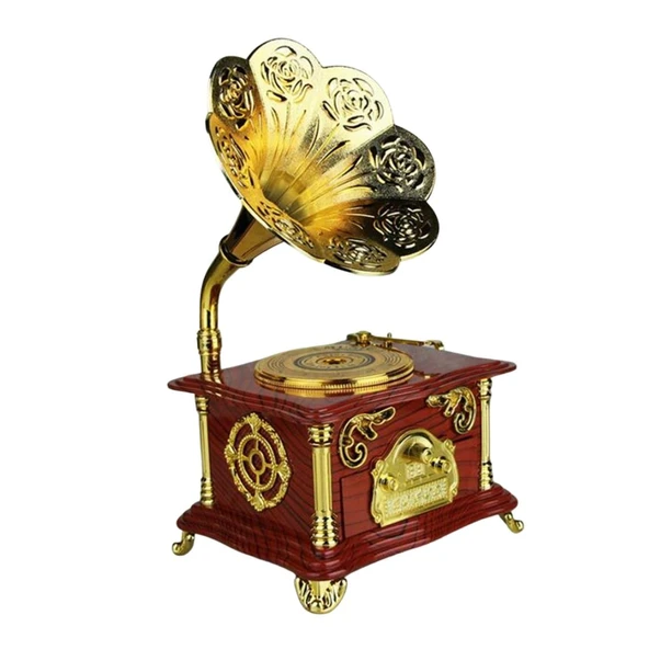 Gramofon Müzik Kutusu Kahverengi 13x26cm - Resim 4