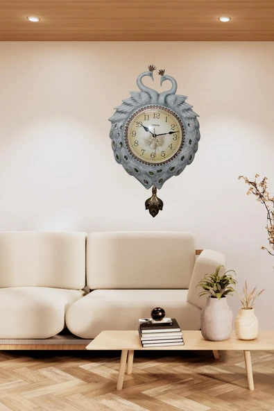 Duvar Saati Tavuskuşu Temalı Polyester Saat No.6 40 x 60 cm - Resim 5