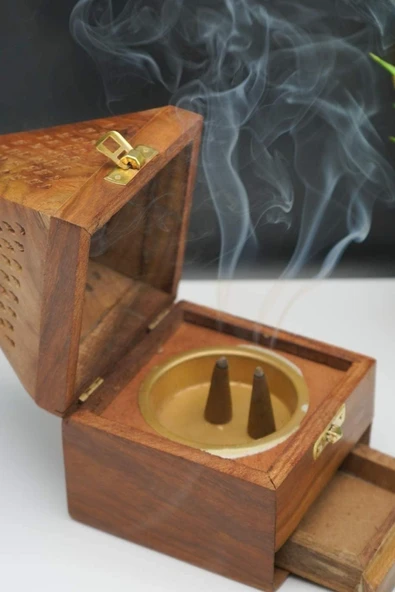 Konik Tütsü Yakma Kutusu Ahşap Piramit 16cm - Resim 10