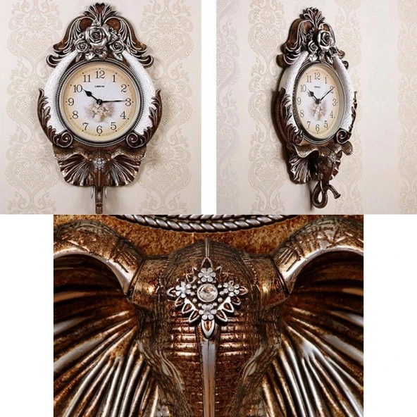 Duvar Saati Fil Temalı Büyük Polyester Saat Kyu No.2 48 x 84 cm - Resim 4