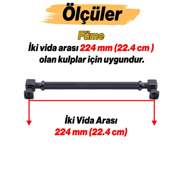 Talas 224 mm Çizgili Füme Metal Kulp Mobilya Çekmece Mutfak Dolabı Dolap Kulpları Kulb 22.4 cm - Resim 3