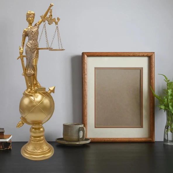 Themis Adalet Terazisi Heykeli ve Dünya Biblo Gold 37cm - Resim 5