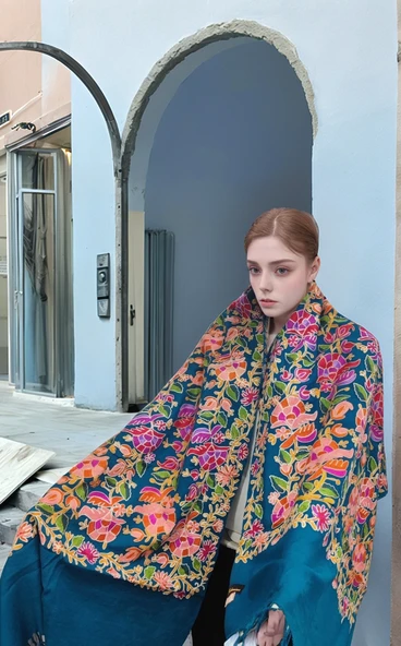 Omuz Şal ipek Işlemeli Paşmina Şal Kaşmir - 2