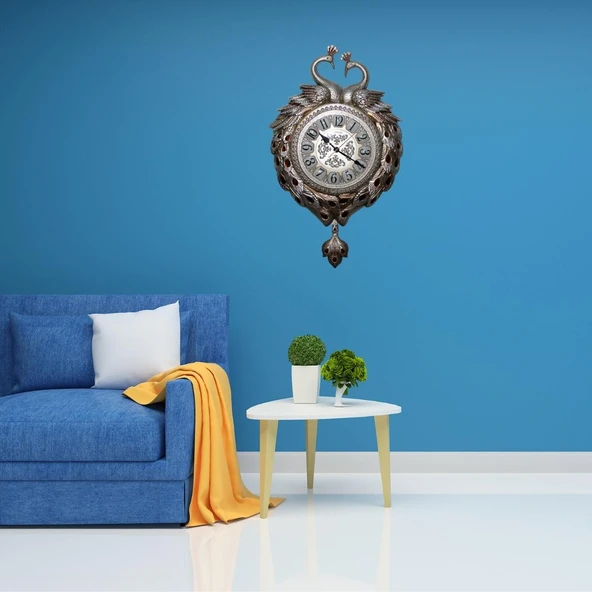 Duvar Saati Tavuskuşu Temalı Polyester Saat No.7 42 x 60 cm - Resim 3