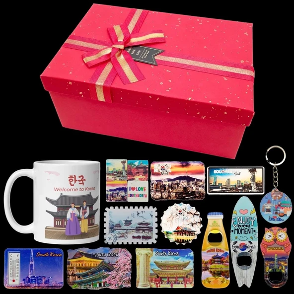 Güney Kore Hediye Kutusu 10 Parça Kupa Magnet Anahtarlık Kutu - Resim 2