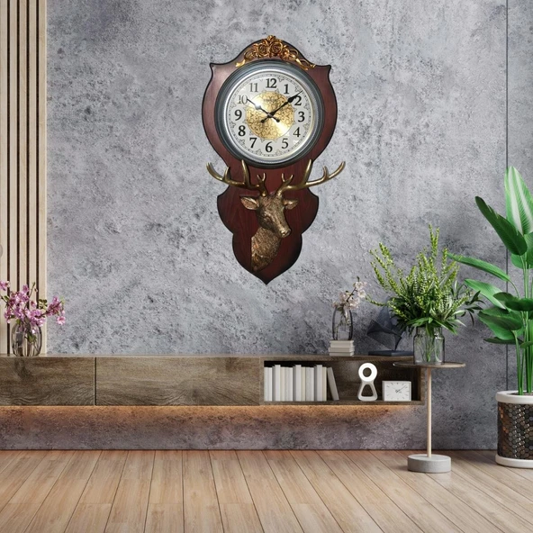 Duvar Saati Geyik Temalı Büyük Polyester Saat No.1 40 x 70 cm - Resim 3