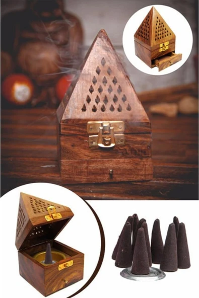 Konik Tütsü Yakma Kutusu Ahşap Piramit 16cm - Resim 7