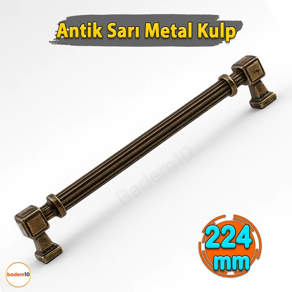 Talas 224 mm Çizgili Antik Sarı Metal Kulp Mobilya Çekmece Mutfak Dolabı Dolap Kulpları Kulb 22.4 cm - Resim 2