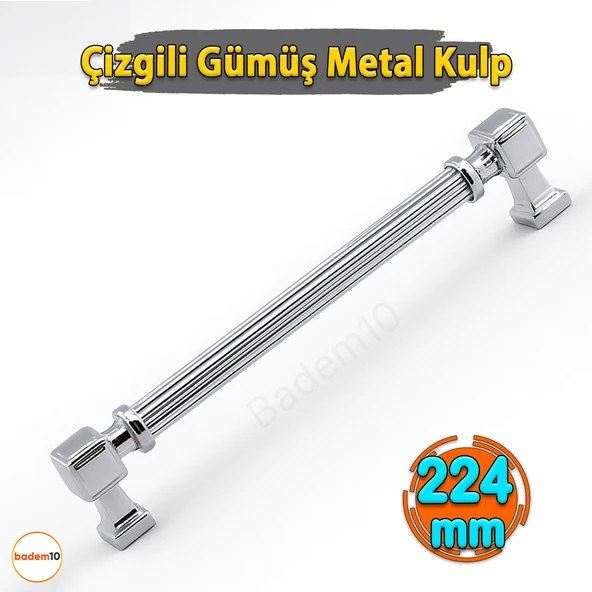 Talas 224 mm Çizgili Krom Renk Metal Kulp Mobilya Çekmece Mutfak Dolabı Dolap Kulpları Kulb 22.4 cm - Resim 2