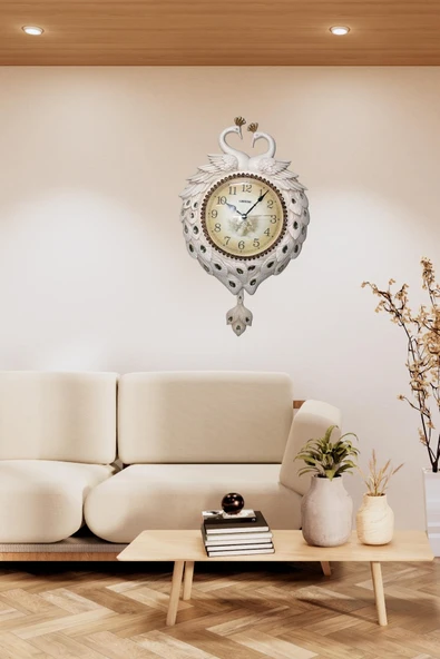 Duvar Saati Tavuskuşu Temalı Polyester Saat No.4 40 x 60 cm - Resim 6