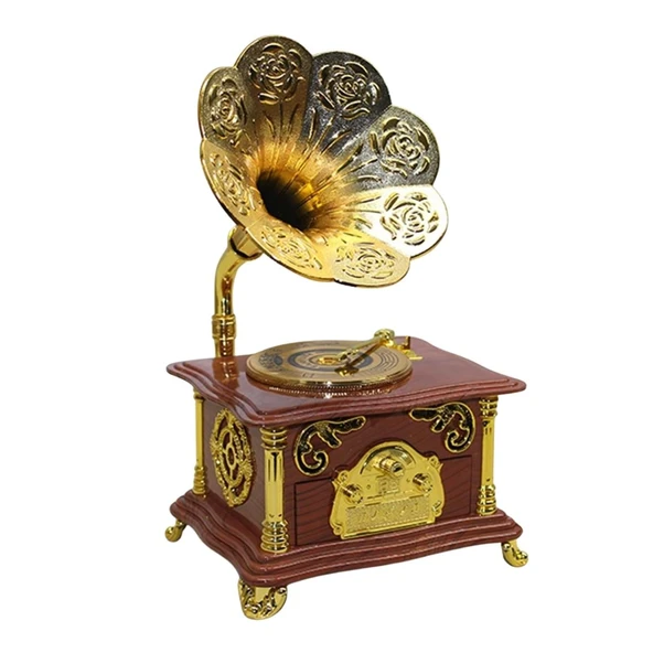 Gramofon Müzik Kutusu Kahverengi 13x26cm ürün görseli