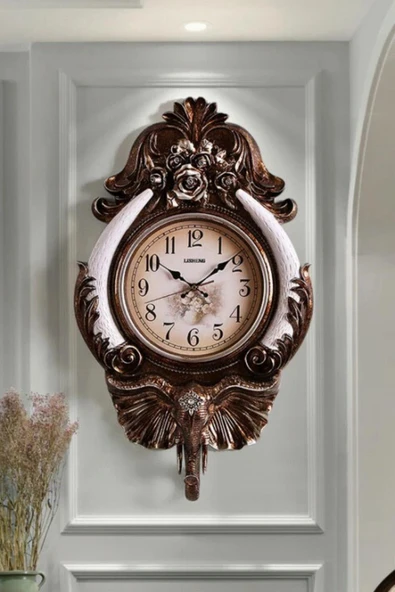 Duvar Saati Fil Temalı Büyük Polyester Saat Kyu No.2 48 x 84 cm - Resim 8