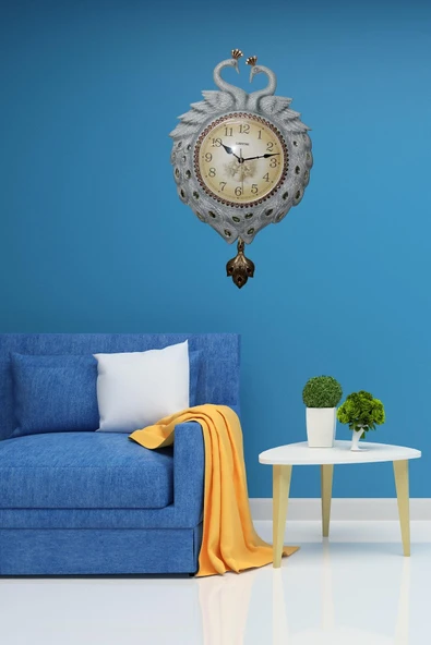 Duvar Saati Tavuskuşu Temalı Polyester Saat No.6 40 x 60 cm - Resim 6