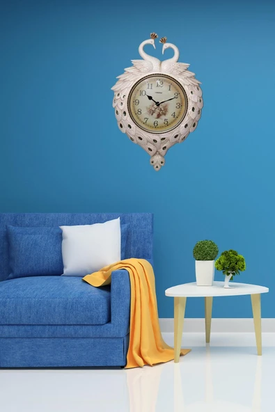 Duvar Saati Tavuskuşu Temalı Büyük Polyester Saat No.2 50 x 70 cm - Resim 6