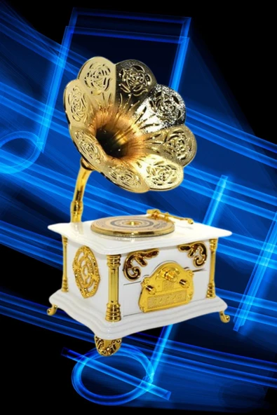 Gramofon Müzik Kutusu Beyaz 13x26cm - Resim 8