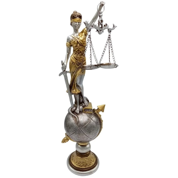 Themis Adalet Terazisi Heykeli ve Dünya Biblo Gümüş 37cm ürün görseli