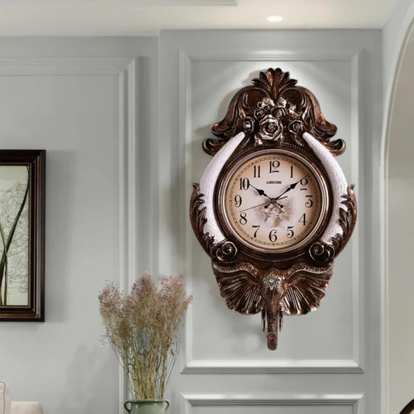 Duvar Saati Fil Temalı Büyük Polyester Saat Kyu No.2 48 x 84 cm - Resim 2