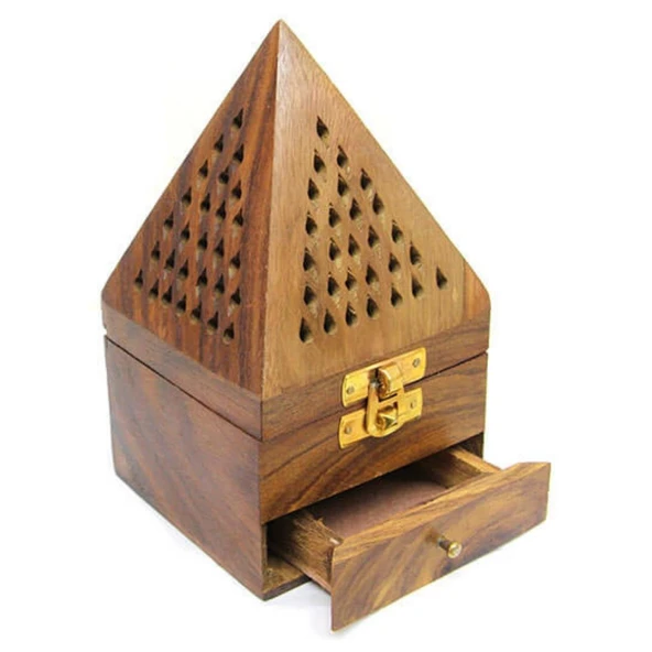 Konik Tütsü Yakma Kutusu Ahşap Piramit 16cm ürün görseli