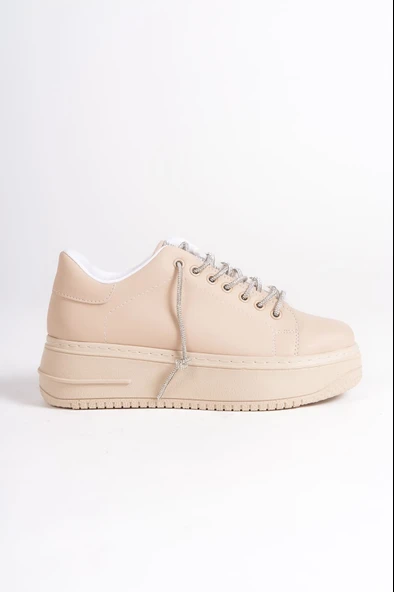 DELLA Bağcıklı Ortopedik Taban Taşlı Kadın Sneaker Spor Ayakkabı CTT - Ten - 6