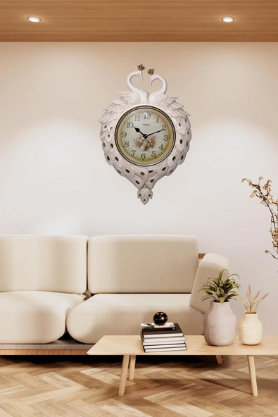 Duvar Saati Tavuskuşu Temalı Büyük Polyester Saat No.2 50 x 70 cm - Resim 5