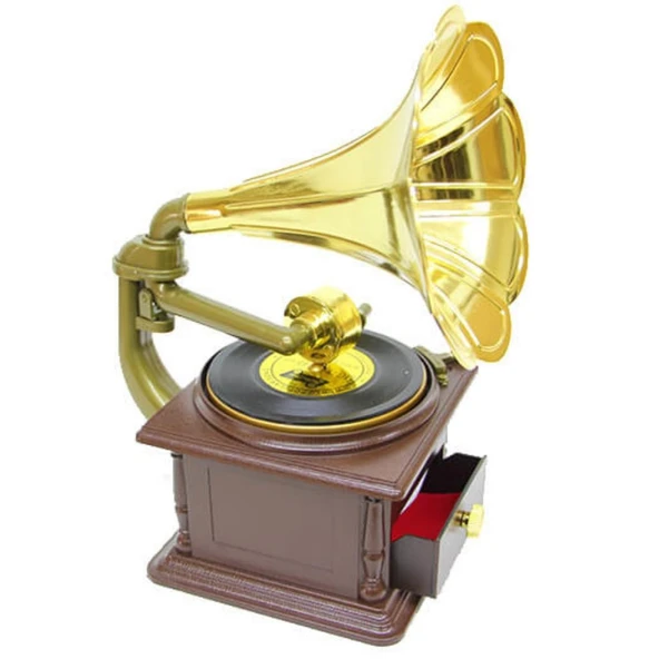 Gramofon Müzik Kutusu Kurmalı ve Çekmeceli 26cm - 2