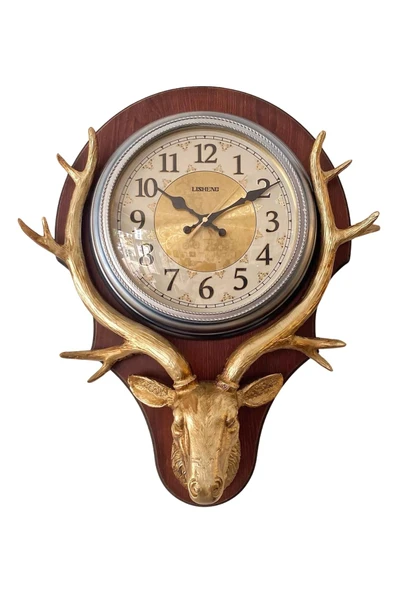 Duvar Saati Geyik Temalı Büyük Polyester Saat No.2 45 x 60 cm - Resim 6