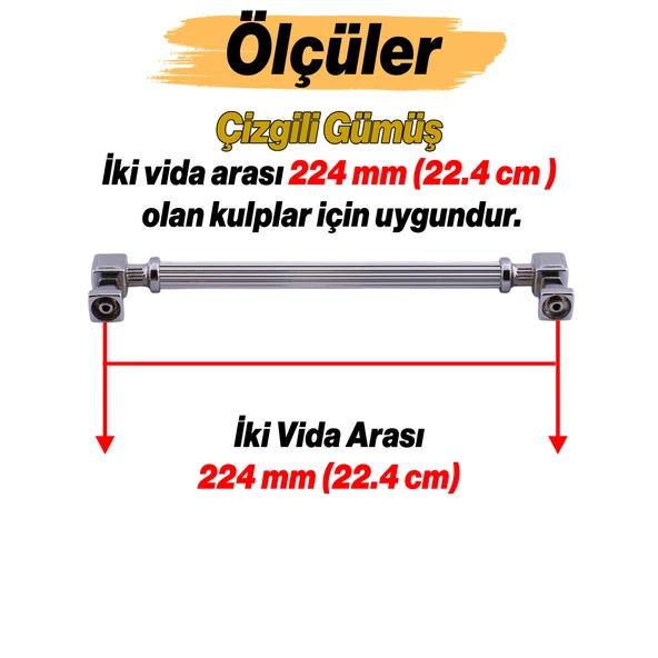 Talas 224 mm Çizgili Krom Renk Metal Kulp Mobilya Çekmece Mutfak Dolabı Dolap Kulpları Kulb 22.4 cm - Resim 3