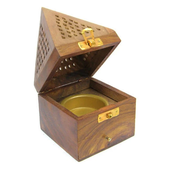 Konik Tütsü Yakma Kutusu Ahşap Piramit 16cm - Resim 3