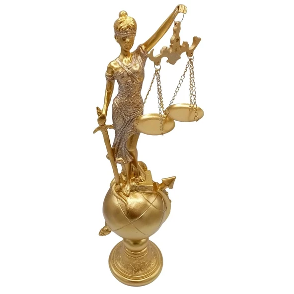 Themis Adalet Terazisi Heykeli ve Dünya Biblo Gold 37cm - Resim 2