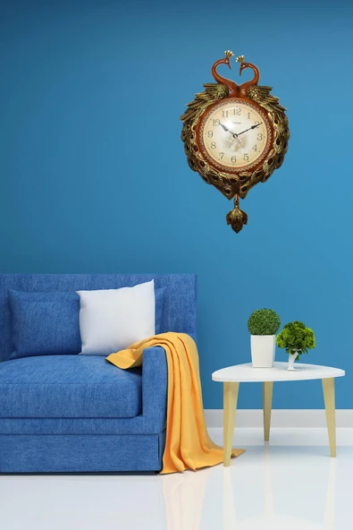 Duvar Saati Tavuskuşu Temalı Polyester Saat No.5 42 x 60 cm - Resim 5