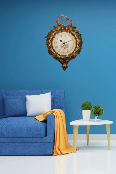 Duvar Saati Tavuskuşu Temalı Büyük Polyester Saat No.3 50 x 70 cm - Resim 6