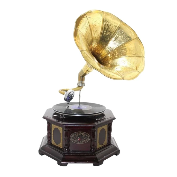 Gramofon Sekizgen Ahşap Plak Çalar No.3 37x63cm - 1