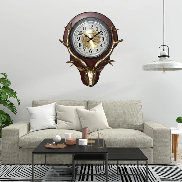 Duvar Saati Geyik Temalı Büyük Polyester Saat No.2 45 x 60 cm - Resim 2