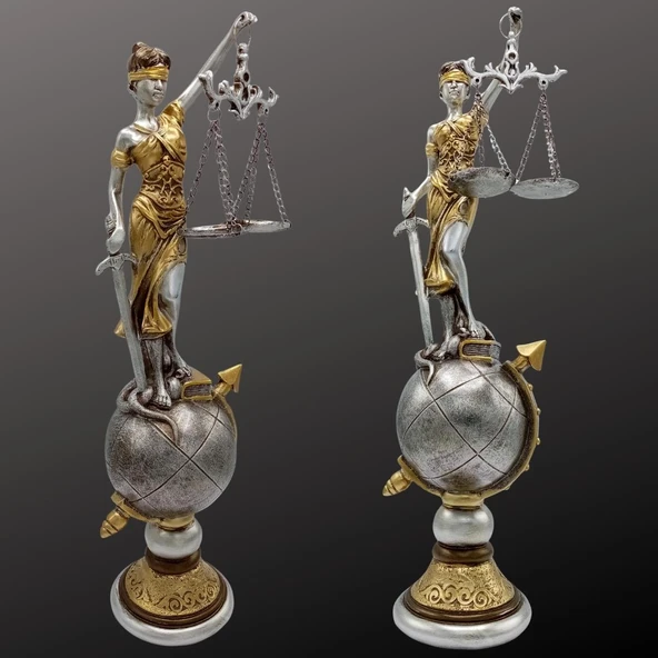 Themis Adalet Terazisi Heykeli ve Dünya Biblo Gümüş 37cm - Resim 5
