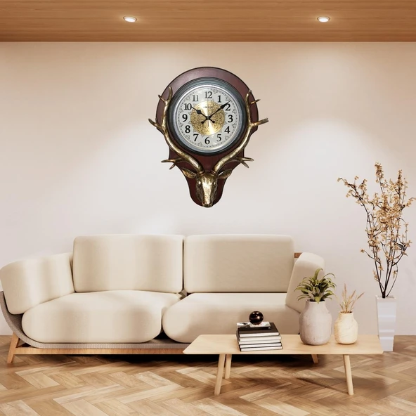 Duvar Saati Geyik Temalı Büyük Polyester Saat No.2 45 x 60 cm - Resim 5