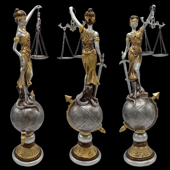Themis Adalet Terazisi Heykeli ve Dünya Biblo Gümüş 37cm - Resim 3