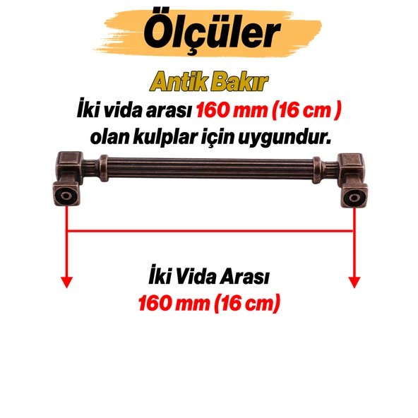 Talas 160 mm Çizgili Antik Bakır Metal Kulp Mobilya Çekmece Mutfak Dolabı Dolap Kulpları Kulb 16 cm - Resim 3