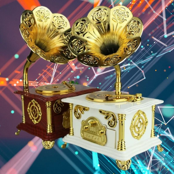 Gramofon Müzik Kutusu Beyaz 13x26cm - Resim 3