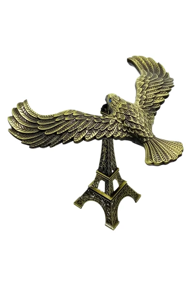 Vintage Metal Dengeli Kartal ve Eyfel Kulesi Bronz 12x10 cm - Resim 12