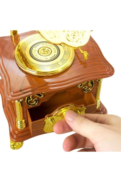 Gramofon Müzik Kutusu Kahverengi 13x26cm - Resim 11