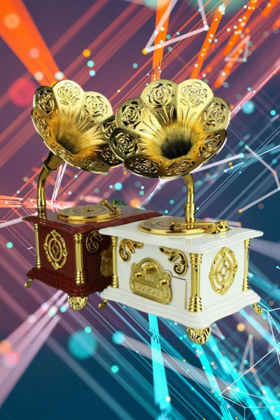 Gramofon Müzik Kutusu Beyaz 13x26cm - Resim 7