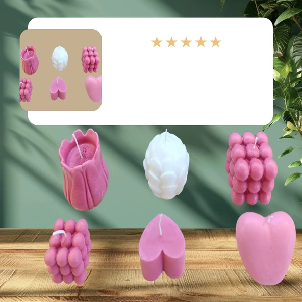 Doğal yapım kokulu 6 lı set Dekoratif  mum - Resim 2