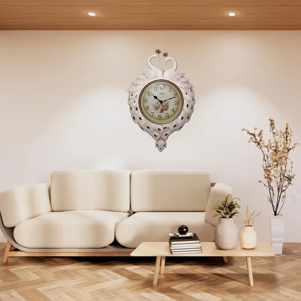 Duvar Saati Tavuskuşu Temalı Büyük Polyester Saat No.2 50 x 70 cm - Resim 2