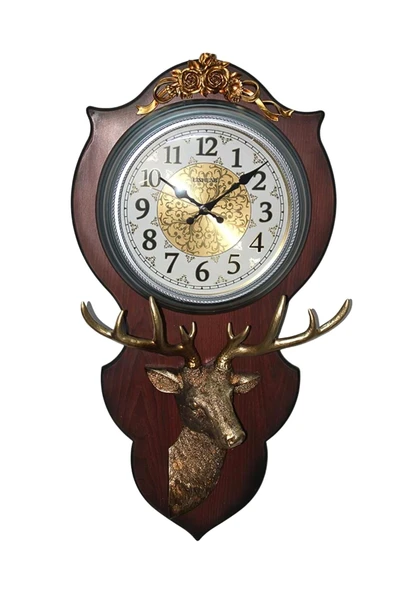 Duvar Saati Geyik Temalı Büyük Polyester Saat No.1 40 x 70 cm - Resim 4