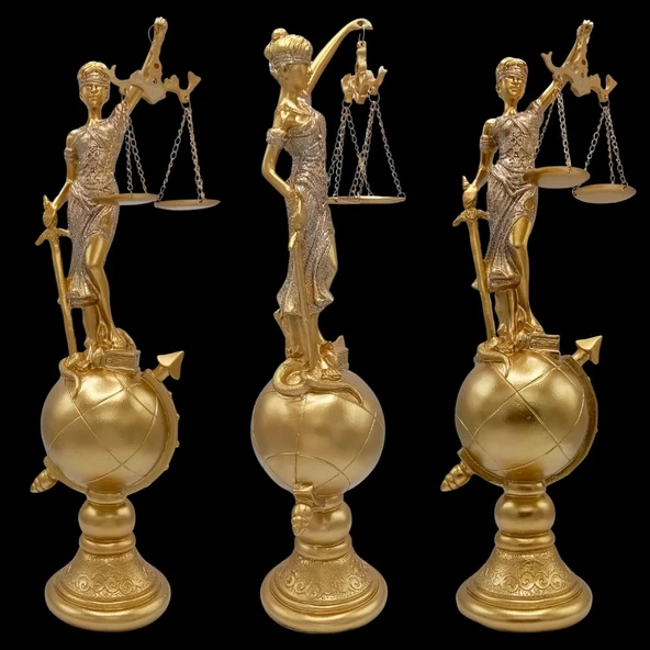 Themis Adalet Terazisi Heykeli ve Dünya Biblo Gold 37cm - Resim 4