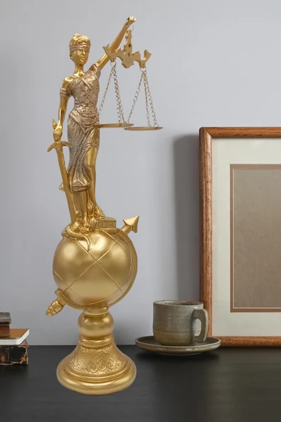Themis Adalet Terazisi Heykeli ve Dünya Biblo Gold 37cm - Resim 12