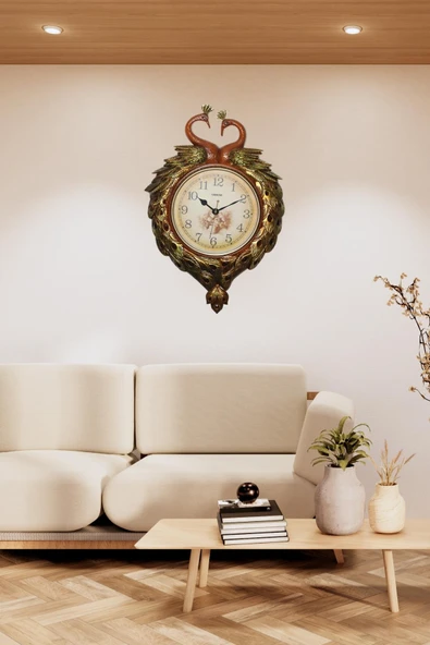 Duvar Saati Tavuskuşu Temalı Büyük Polyester Saat No.3 50 x 70 cm - Resim 5