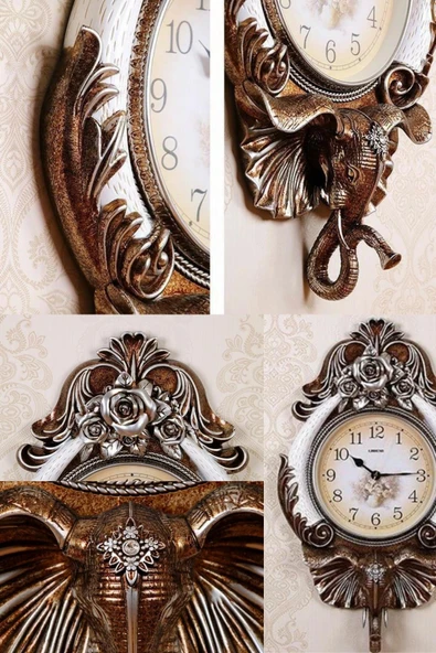 Duvar Saati Fil Temalı Büyük Polyester Saat Kyu No.2 48 x 84 cm - Resim 12