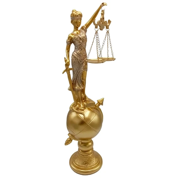 Themis Adalet Terazisi Heykeli ve Dünya Biblo Gold 37cm ürün görseli 1