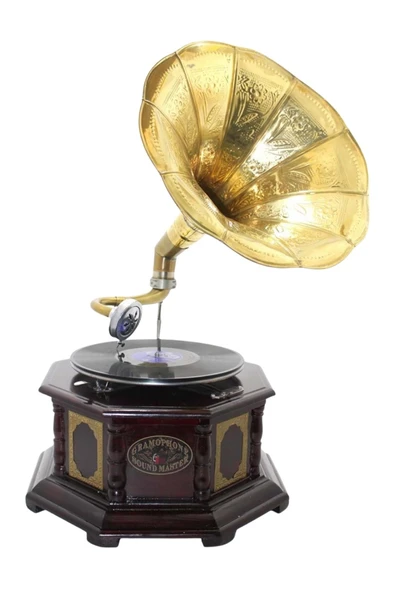 Gramofon Sekizgen Ahşap Plak Çalar No.3 37x63cm - 3